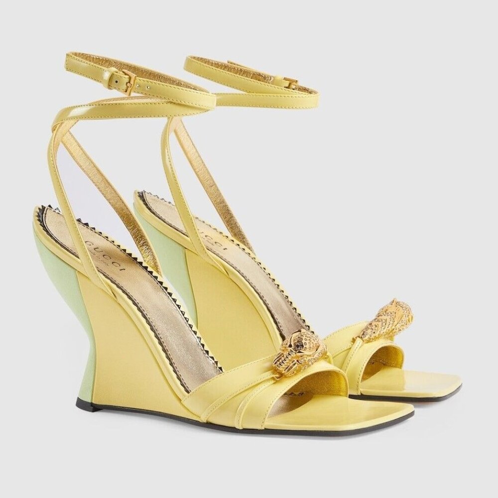 NEW GUCCI WOMEN'S HIGH HEEL SANDAL WITH HARDWARE  YELLOW SZ 38.5